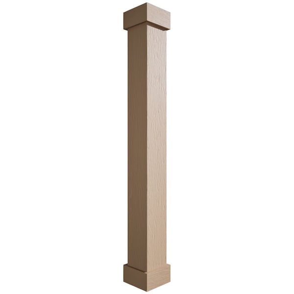 Ekena Millwork Rough Sawn Endurathane Faux Wood Non-Tapered Square Column Wrap w/Standard Capital & Base, 8"W x 4'H COLURS08X048STUF - main